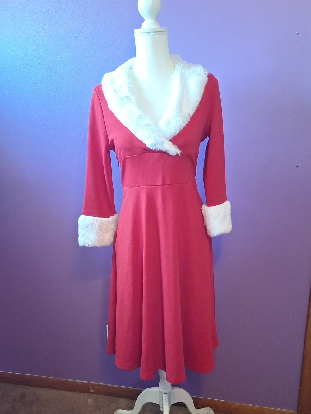 Red Faux-Fur Trim Holiday Dress